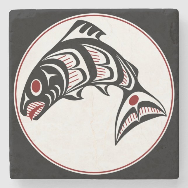 Northwest Pacific coast Haida art Salmon Stone Coaster (Front)