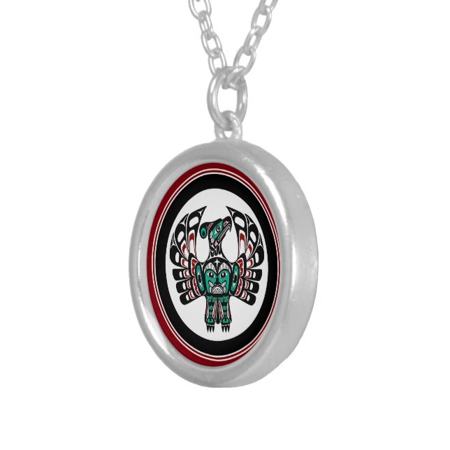 Northwest Pacific coast Haida art Thunderbird Silver Plated Necklace (Front Right)