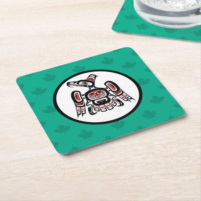 Northwest Pacific Coast Haida Kaigani Thunderbird Square Paper Coaster (Angled)