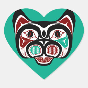 Northwest Pacific coast Haida Kitty Heart Sticker