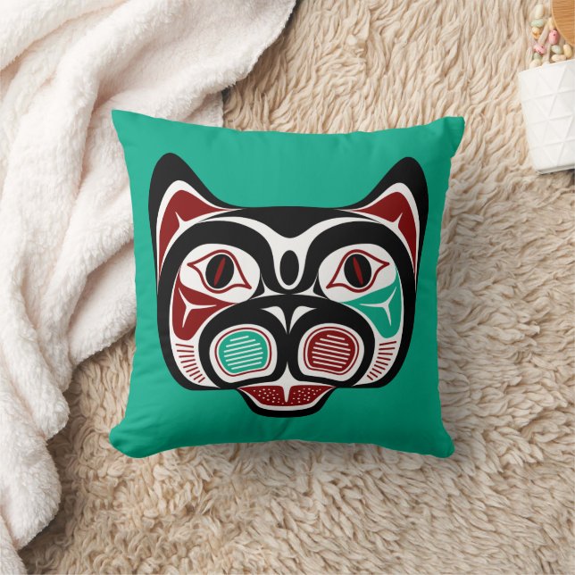Northwest Pacific coast Haida Kitty Throw Pillow (Blanket)