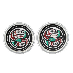 Northwest Pacific coast Otter chasing Salmon Cufflinks