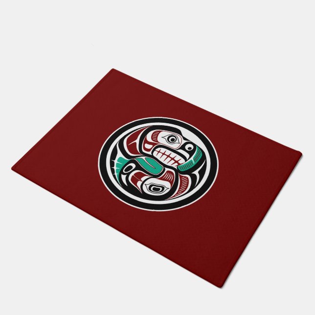 Northwest Pacific coast Otter chasing Salmon Doormat (Angled)