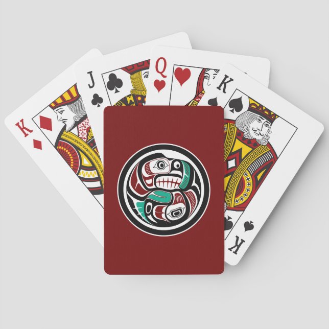 Northwest Pacific Coast Otter Chasing Salmon Poker Cards (Back)