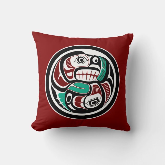 Northwest Pacific Coast Otter Chasing Salmon Throw Pillow (Front)