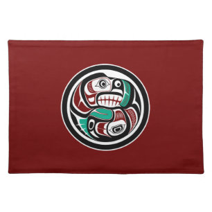 Northwest Pacific Coast Red Otter Chasing Salmon Cloth Placemat