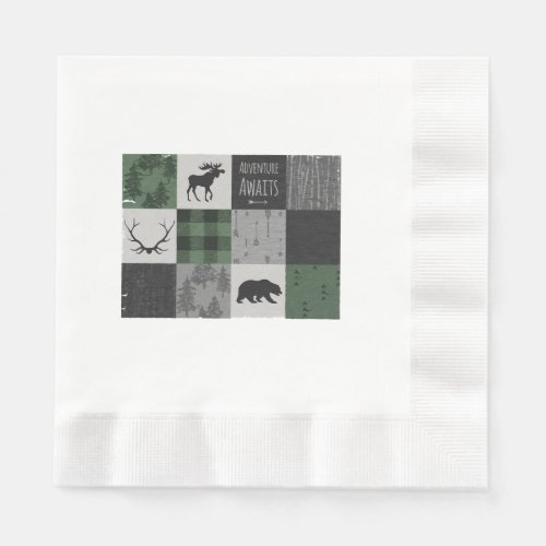 Northwoods Adventure Patchwork _ gray and green Napkins
