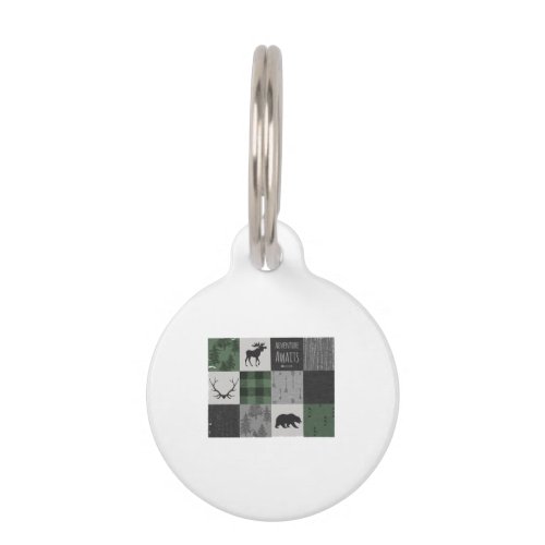 Northwoods Adventure Patchwork _ gray and green Pet ID Tag