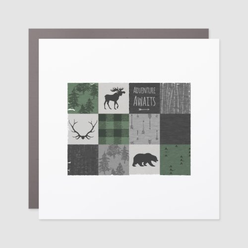 Northwoods Adventure Patchwork _ grey and green Car Magnet