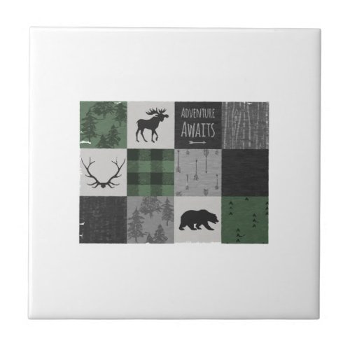 Northwoods Adventure Patchwork _ grey and green Ceramic Tile