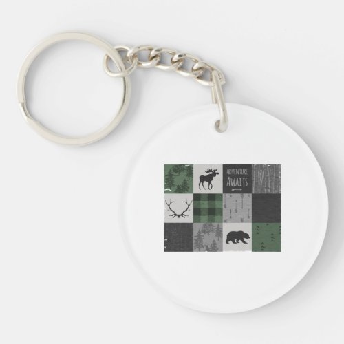Northwoods Adventure Patchwork _ grey and green Keychain