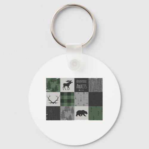 Northwoods Adventure Patchwork _ grey and green Keychain