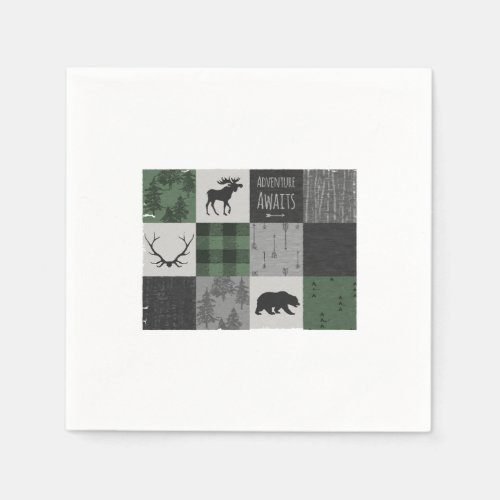 Northwoods Adventure Patchwork _ grey and green Napkins