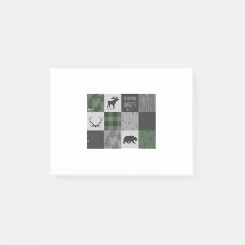 Northwoods Adventure Patchwork _ grey and green Post_it Notes