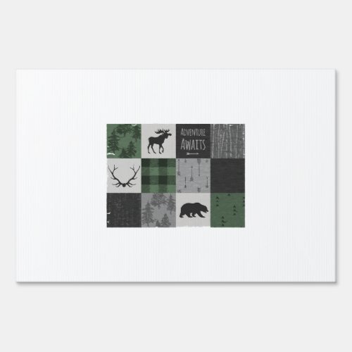 Northwoods Adventure Patchwork _ grey and green Sign