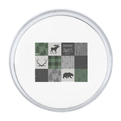 Northwoods Adventure Patchwork _ grey and green Silver Finish Lapel Pin