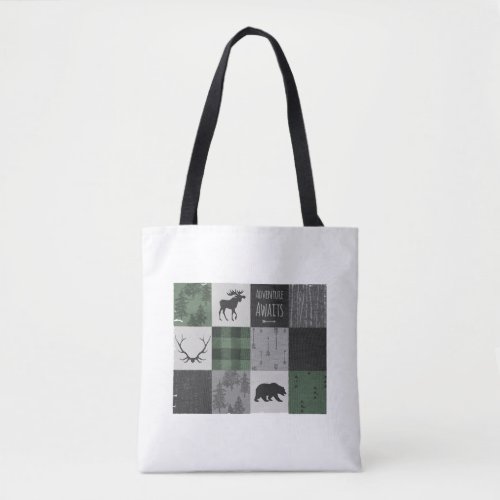 Northwoods Adventure Patchwork _ grey and green Tote Bag
