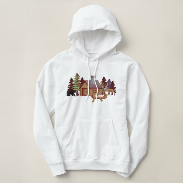 Northwoods Cabin Embroidered Hoodie (Design Front)