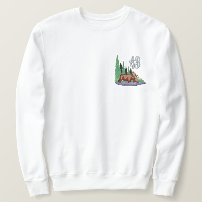 Northwoods & Moose Monogram Embroidery Embroidered Sweatshirt (Design Front)