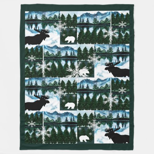 Northwoods Watercolor Landscape Lg Fleece Blanket