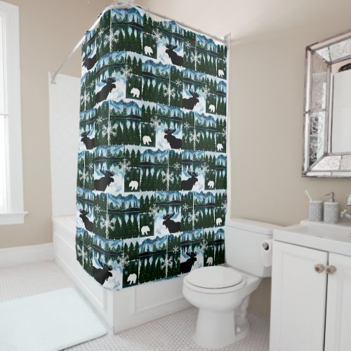 Northwoods Watercolor Landscape Shower Curtain