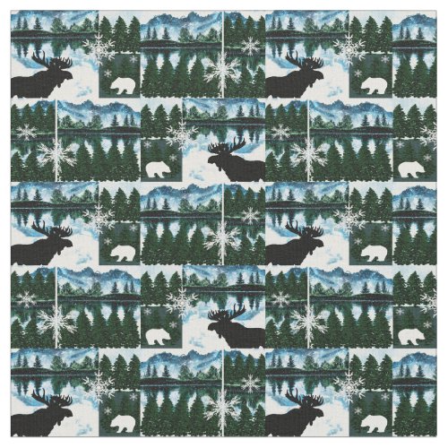 Northwoods Watercolor Landscape Wildlife Fabric