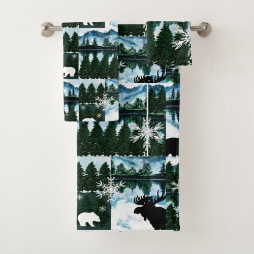 Northwoods Wildlife Watercolor Landscape Bath Towel Set