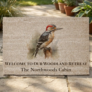 Northwoods Woodpecker Cabin Welcome Retreat Fiber Doormat