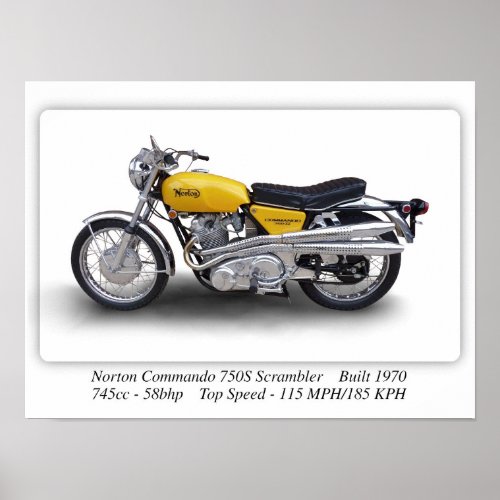Norton Commando 750s Scrambler Motorcycle _ A3 Poster