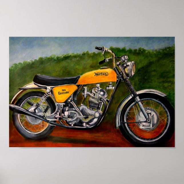 norton commando motorbike yellow painting poster (Front)