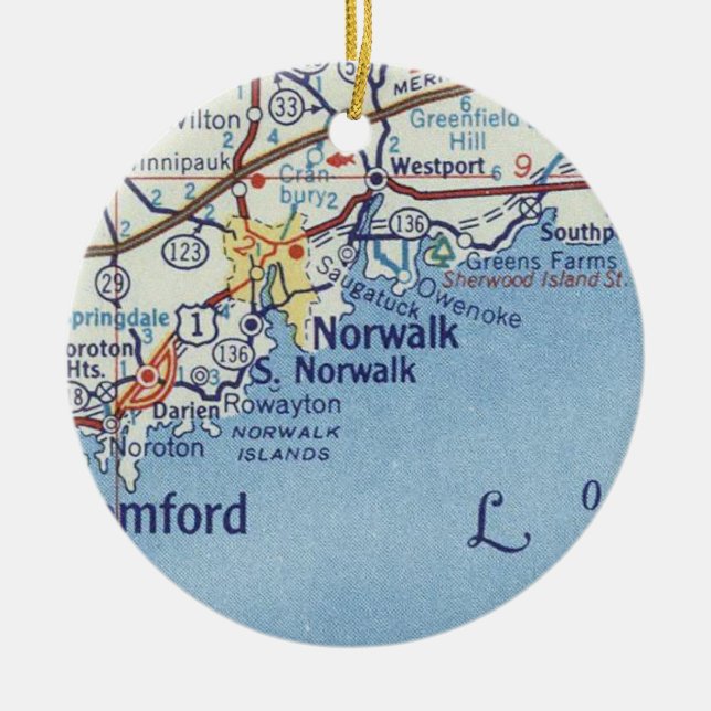 Norwalk CT Vintage Map Ceramic Ornament (Front)