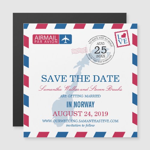 Norway Airmail Save the Date Magnetic Invitation