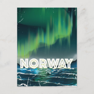 Norway Aurora Northern Lights Travel Poster Postcard