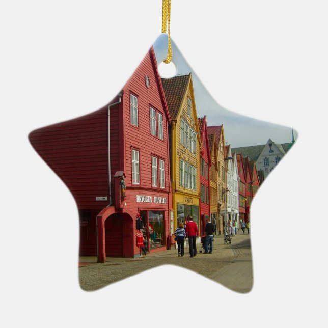 Norway, Bergen,painted houses on the waterfront Ceramic Ornament (Back)