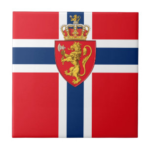 Norway coat of arms on Norway's flag, Norwegian 2 Ceramic Tile