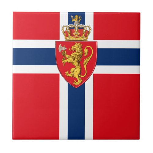 Norway coat of arms on Norways flag Norwegian 2 Ceramic Tile