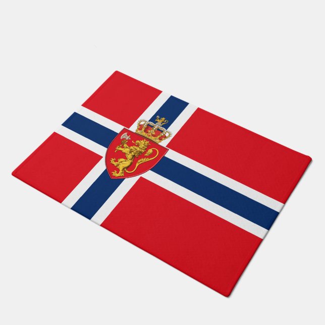 Norway coat of arms on Norway's flag, Norwegian 2 Doormat (Angled)