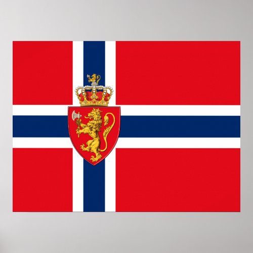 Norway coat of arms on Norways flag Norwegian 2 Poster