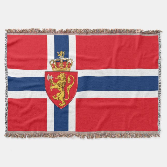 Norway coat of arms on Norway's flag, Norwegian 3 Throw Blanket (Front)