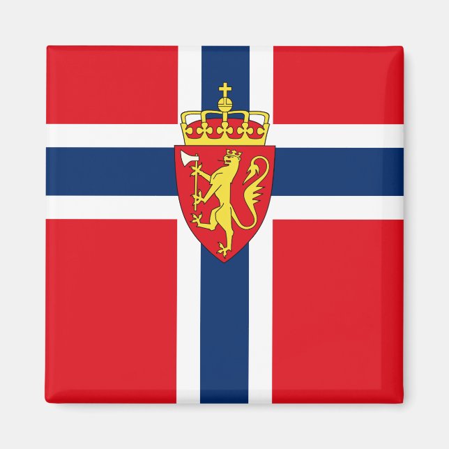 Norway coat of arms on Norway's flag, Norwegian Magnet (Front)