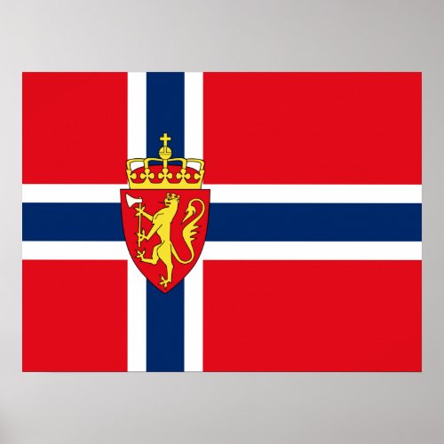 Norway coat of arms on Norways flag Norwegian Poster