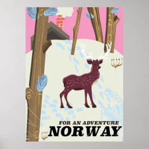 Norway deer vintage travel poster