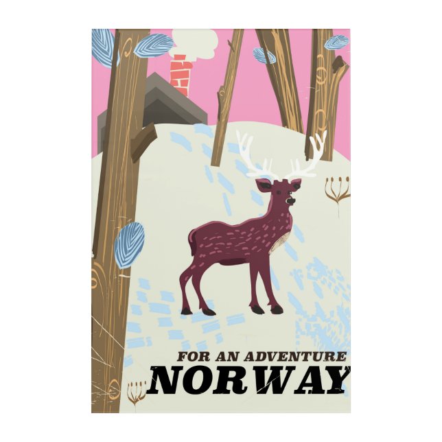 Norway deer vintage travel poster acrylic print (Front)