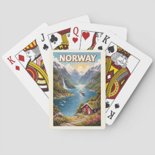 Norway Fjord Illustration Travel Art Vintage Poker Cards