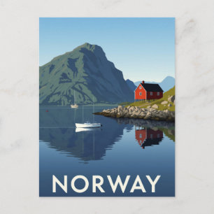 Norway Fjord with Red Cabin Postcard