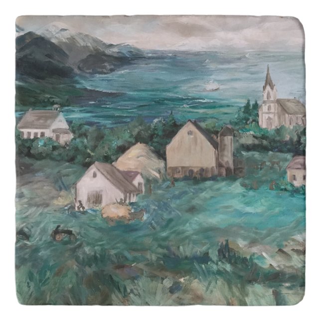 Norway Fjords Painting Trivet (Front)