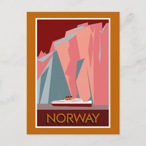 Norway fjords retro vintage style travel postcard