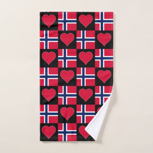 Norway Flag and Heart Pattern Norwegian Pride Hand Towel