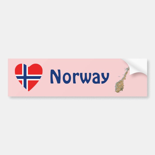 Norway Flag Heart + Map Bumper Sticker (Front)