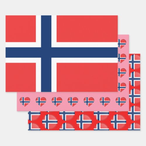 Norway Flag Heart  Norwegian Fashion Gift Set Wrapping Paper Sheets